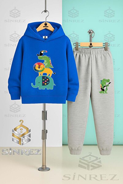 SİNREZ Children's Unisex Animal Ust Uste Coklu Hooded Tracksuit Set