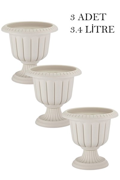 TEMMUZ HOME 3 Adet Nergiz Saksı Seti 3.4 Litre - Modern Çizgili Dekoratif Çiçek Saksısı