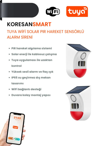 koresan KN801 Tuya WiFi Dış Mekan Alarm Sireni – Güneş Enerjili + Type C