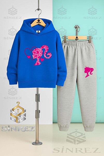 SİNREZ Set de trening cu glugă pentru copii, unisex, BRBIA HEAD HEART PATTERN