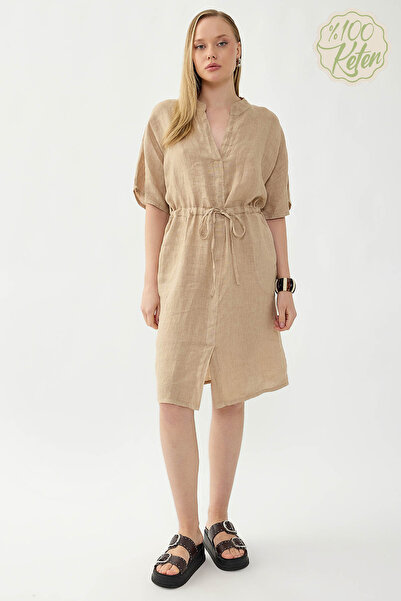 Vitrin 100% Linen Buy Tie-Detail Pocketed Dress