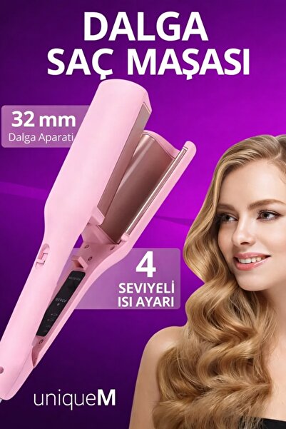 Uniquem 32 mm Profesyonel Dalga Saç Maşası | İyonlu, 4 Kademe Isı, 15 Sn Hızl...