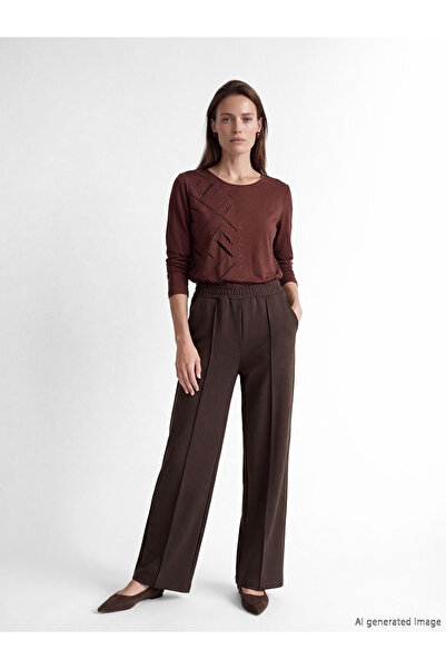LC Waikiki Lcw Grace Brown Wide Leg Women's Trousers with Elastic Waist