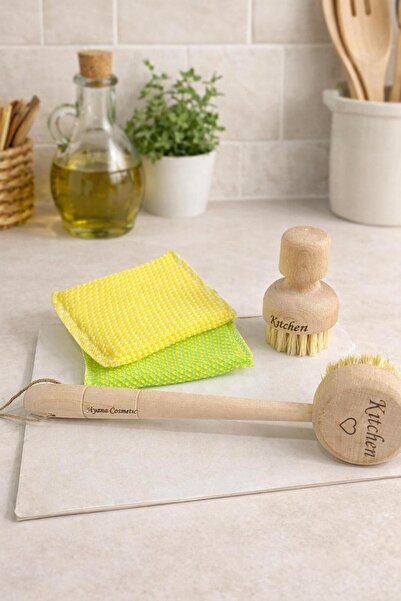 Ayana Cosmetic Dish Brush and Vegetable Washing Brush Set (with Sponge as a G...