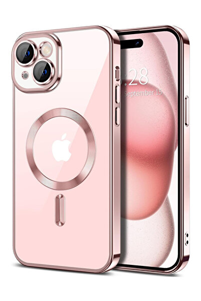 OEM Πολυτελής μαγνητική θήκη, προστασία κάμερας, για iPhone 15, ροζ χρυσό