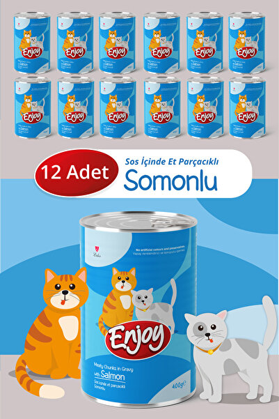 Enjoy Somonlu Kedi Konservesi Sos İçinde Et Parçacıklı 400 Gr x12