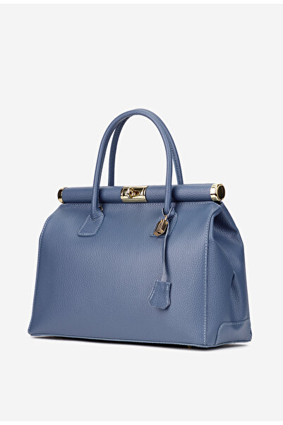Dasha Blue textured Leather women's bag with lock detail