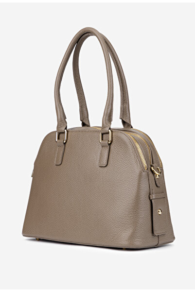 Dasha Geanta dama taupe din piele texturata cu trei compartimente