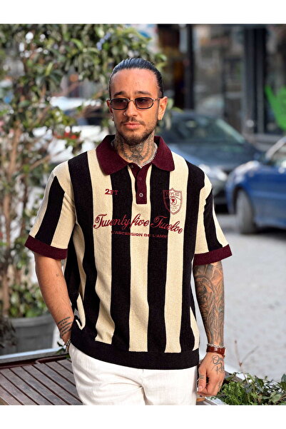 manch collection تي شيرت من قماش الشانيل 3 ألوان مطرز بياقة بولو أحمر كلاريت