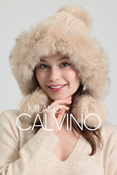 Milano Calvino Noelle Knitted Fur-Trimmed Luxury Beanie – Double Pompom Design