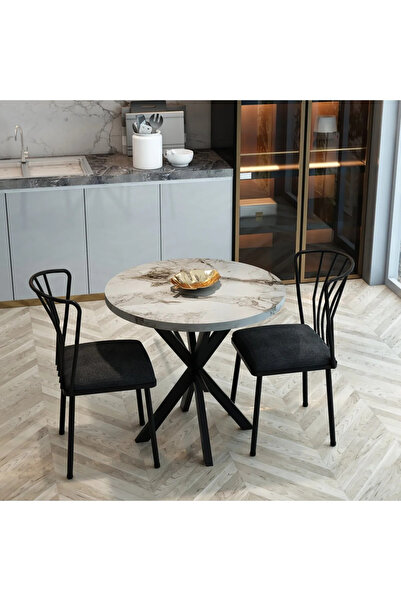 MOONCAPELLA 2 Sandalye 1 Masa Takımı YuvarlakMutfak Masası Sandalye 70x70 cm ...