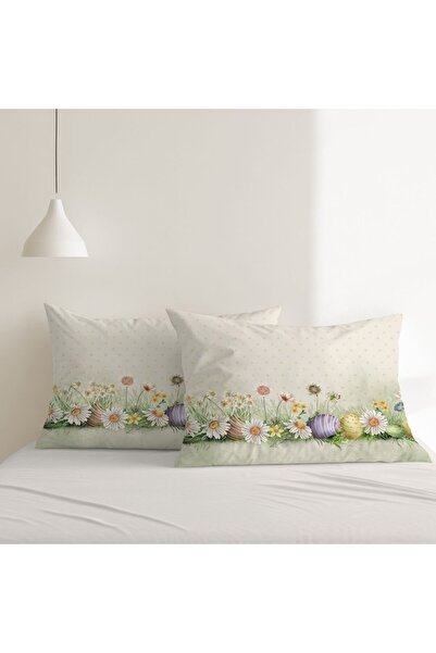 Lenjerii Deosebite Set of 2 3D pillowcases with spring flowers and eggs, 50x7...