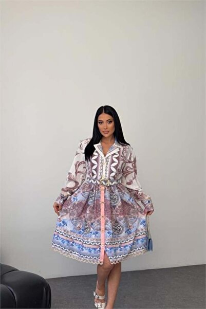 Dipmoda Women's Blue Belt Detail Mini Length Design Dress Dpms25111