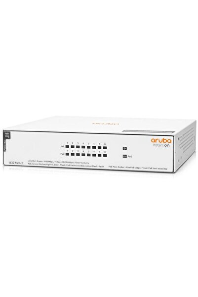 HP Aruba R8R46A Instant On 1430 Switch, 8 Gigabit Ports Class4 PoE 64W