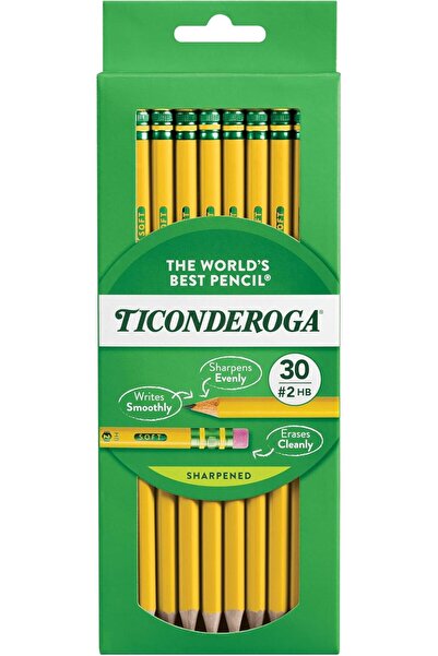 TICONDEROGA Wooden Pencils, Pre-Sharpened, Graphite #2 Soft, Yellow, 30 Count