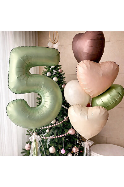 Partifabrik Sage Green 5-Year-Old 5-Piece Foil Balloon Set