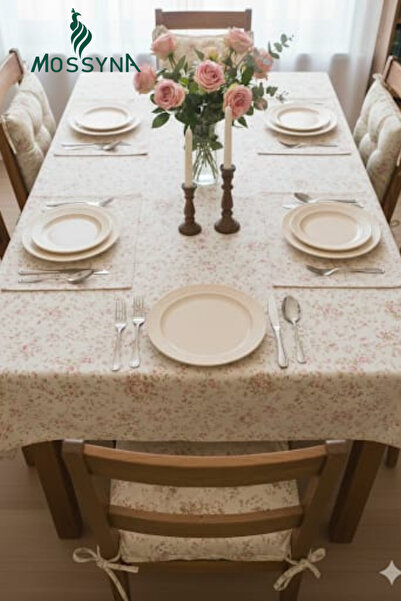 Mossyna Premium platno od patke sa cvetnim uzorkom Stolnjak i 4-dijelni set o...