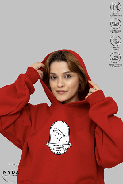 Nyda Collections Unisex Hoodie Long Sleeve Aquarius Kova με στάμπα και κουκού...