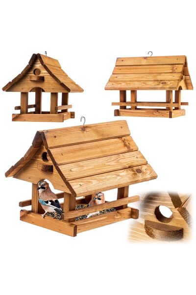 KADAX Hrănitoare mare pentru păsări suspendată din lemn, casă, grădină, decor...