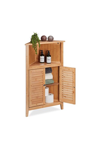 Relaxdays Corner cabinet, 92 x 58 x 30 cm / 7.3 kg, brown, 2 doors, 3 compart...
