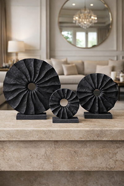 İSHTAR DEKOR Dekoratif 3'Lü Pervane Model - Siyah Renk - Büyük: 35*37 cm - Or...