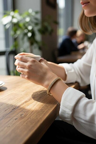 Aware Time Steel Cuff Bracelet with Zircon Stones