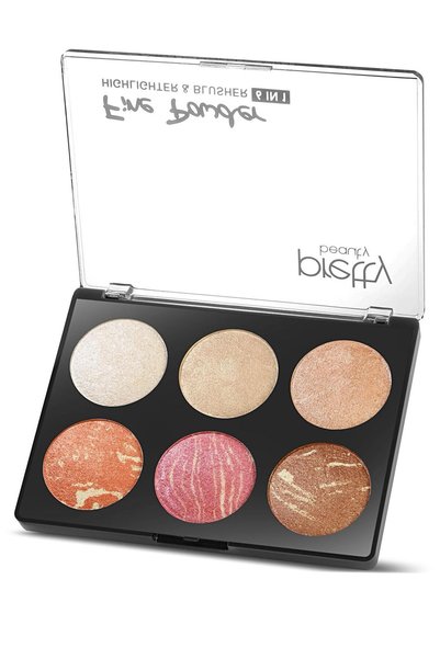 Pretty Beauty Fine Powder 6-Piece Highlighter & Blusher Palette – Shimmering Illuminator and Blush Set 6 in 1