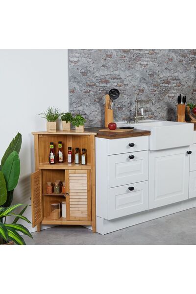 Relaxdays Dulap de colț, 92 x 58 x 30 cm / 7,3 kg, maro, 2 uși, 3 compartimente, bambus/ MDF