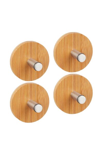 Relaxdays Set de 4 cârlige autoadezive pentru agățat, fabricate din lemn de b...