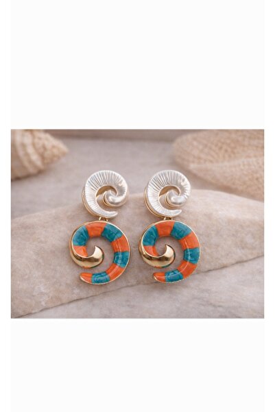 Generic Turuncu Yeşil Mineli Kıvrık Kabuk Küpe