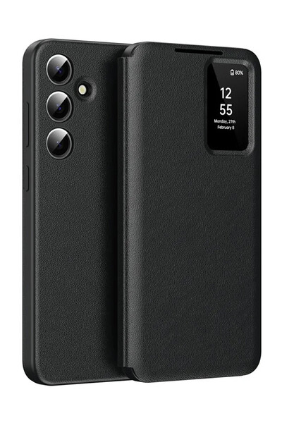 VERTEK Husa Piele Ecologica Flip Smart View Wallet pentru Galaxy S24 FE - Negru