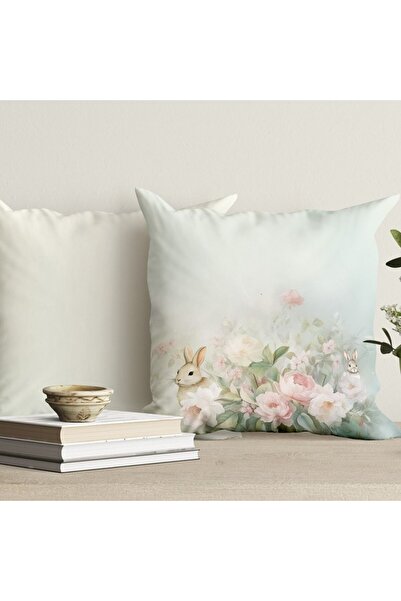 Lenjerii Deosebite Fata perna decorativa din bumbac, 45x45cm, cu flori si iep...