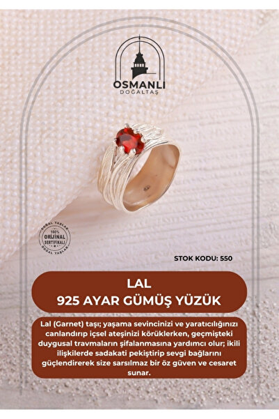 OSMANLI DOĞAL TAŞ Sertifikalı Lal 925 Ayar Gümüş Yüzük (SK:550)