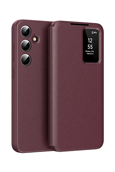 VERTEK Husa Piele Ecologica Flip Smart View Wallet pentru Galaxy S24 FE - Ros...