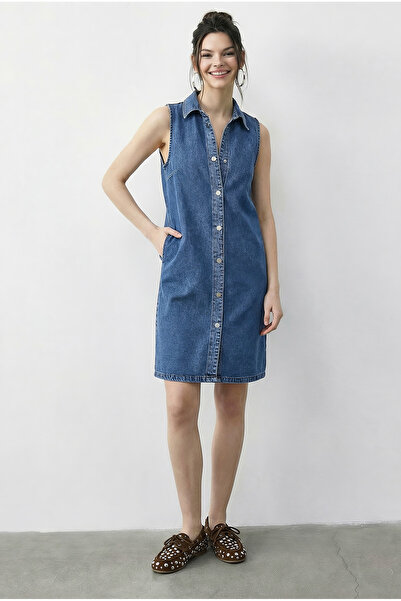 Bianco Lucci Women's Snap Closure Pack Pocket Detail Shirt Collar Denim Dress...