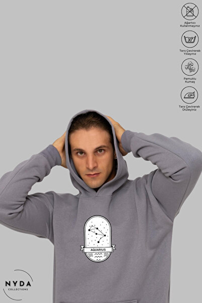 Nyda Collections Unisex Hoodie Long Sleeve Aquarius Kova με στάμπα και κουκού...