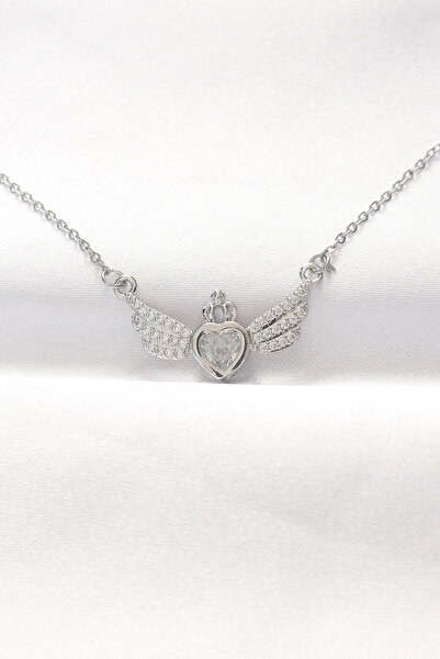 online kapsulavm avm alışveriş 316L Steel Silver Color Zircon Stone Heart Win...