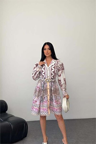 Dipmoda Rochie de damă roz, mărime mini, design detaliu la curea DPMS25111