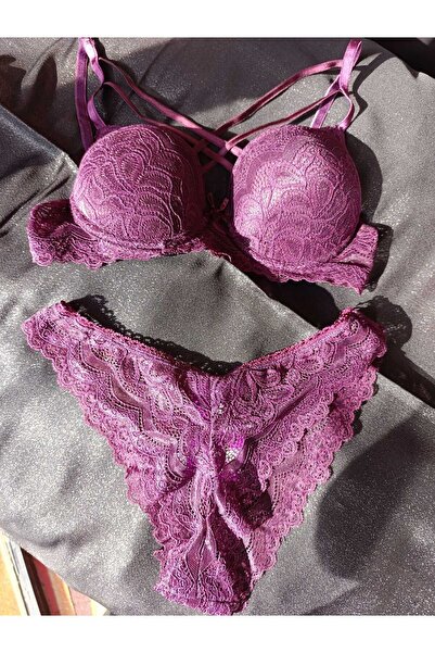 Sena Çift İpli Dantelli Destekli Mor Sütyen Takımı