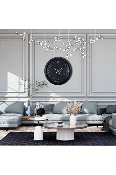 teknoparkx ساعة حائط معدنية سوداء مقاس 40 سم بنقشة رخامية