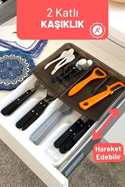 moontime alaçatı İki Katlı Hareketli Çekmece Kaşıklık ve Bıçaklık Seti, Düzen...