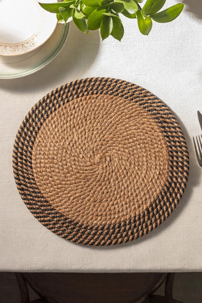 Halımax Alice Jute Straw-Textured Round Supla Reversible Washable Placemat Br...