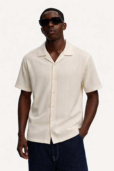 DAMGA JEANS Men's Self Patterned Stretchy White Casual Shirt