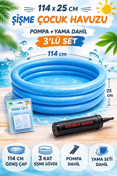 YILDIRIM OYUNCAK 114x25 cm Mavi Şişme Çocuk Havuzu Seti – Pompa ve Yama Dahil...