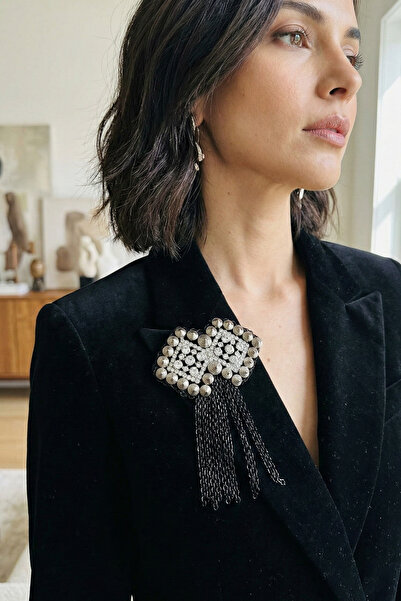 PETEK AKSESUAR PUNK TARZ TAŞLI ZİNCİR BROŞ