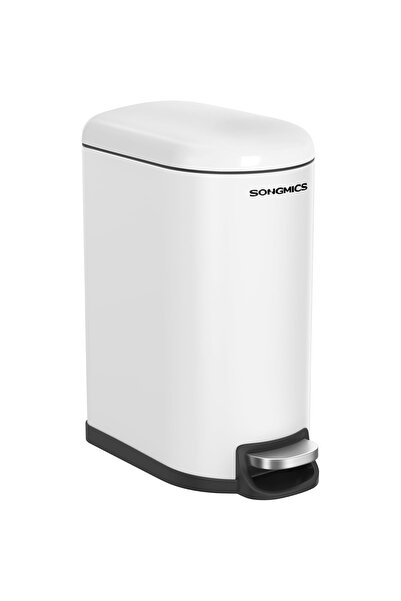 SONGMICS 10L Pedal Trash Can with Soft Close Lid, 35x19x39 cm, White