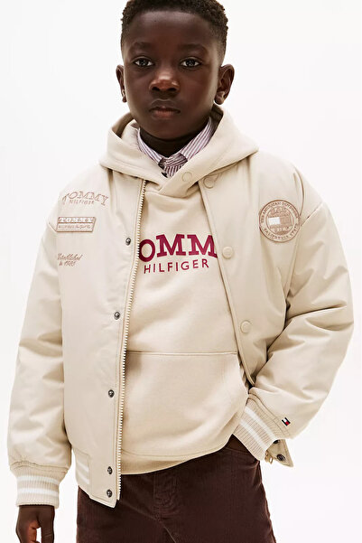 Tommy Hilfiger Erkek Çocuk Logolu Padded Bomber Ceket - Bej