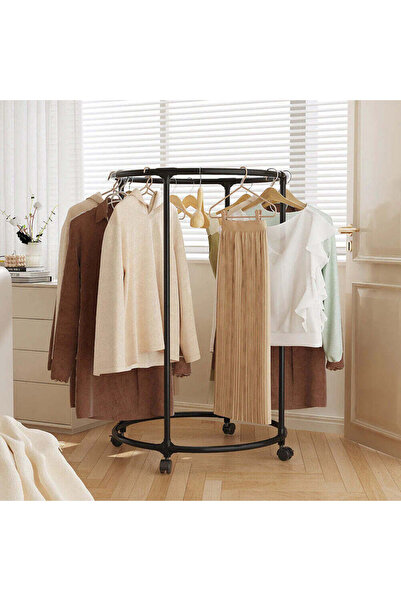 No branded Suport negru cu roți, metalic rotativ pentru haine, 30 kg 125 x 75