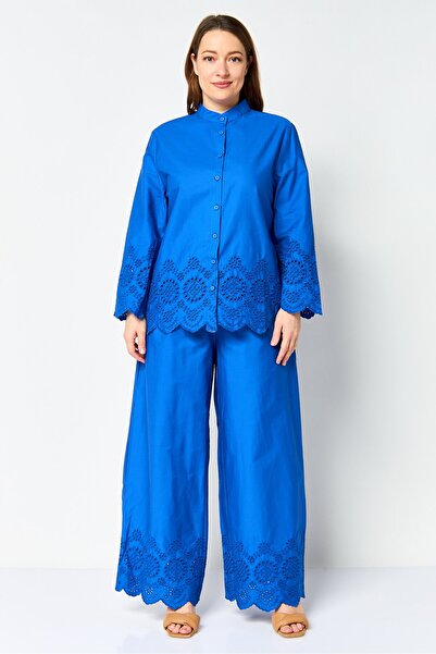 JASON WU طقم نسائي مكون من قطعتين: قميص بأكمام طويلة وياقة صينية مزينة بفتحات...