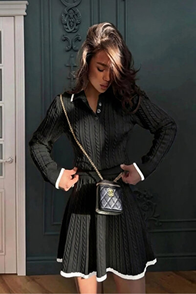 SAYZEN YOUR SHİNE Karen Textile Polo Collar Skirt-Sweater Knitwear Set